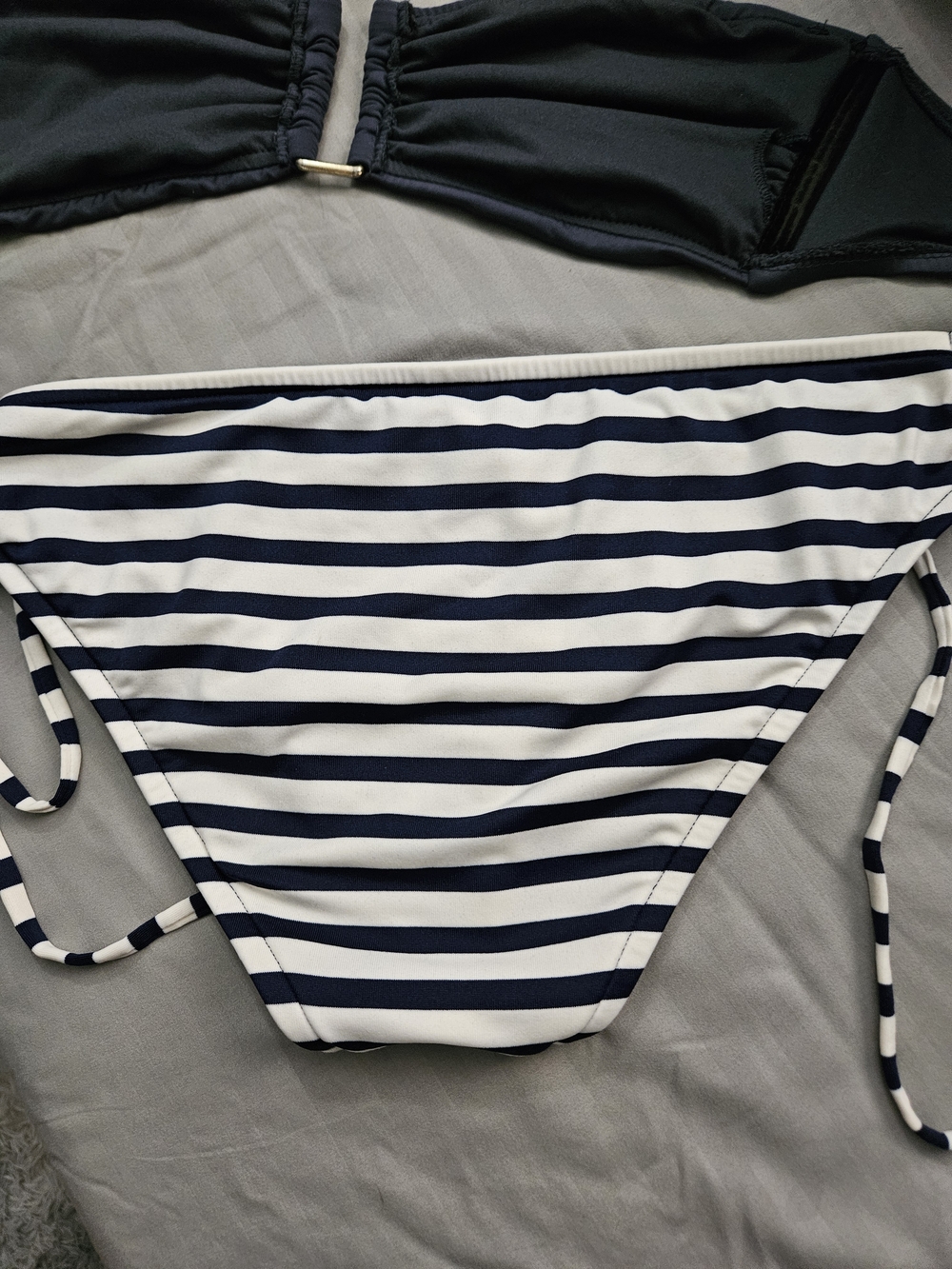 Navy Bandeau & Striped Tie-Side Bikini Set - Picture 5 of 5